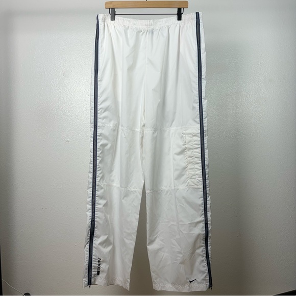Vintage Nike Mens 2XL Striped Travis Scott Mini Swoosh Wide Leg Pants White Logo